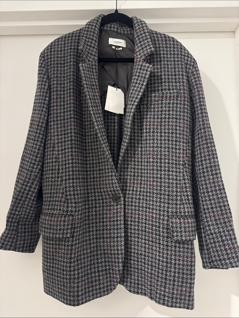 Isabel Marant Gray Houndstooth Blazer with Burgundy Accents
